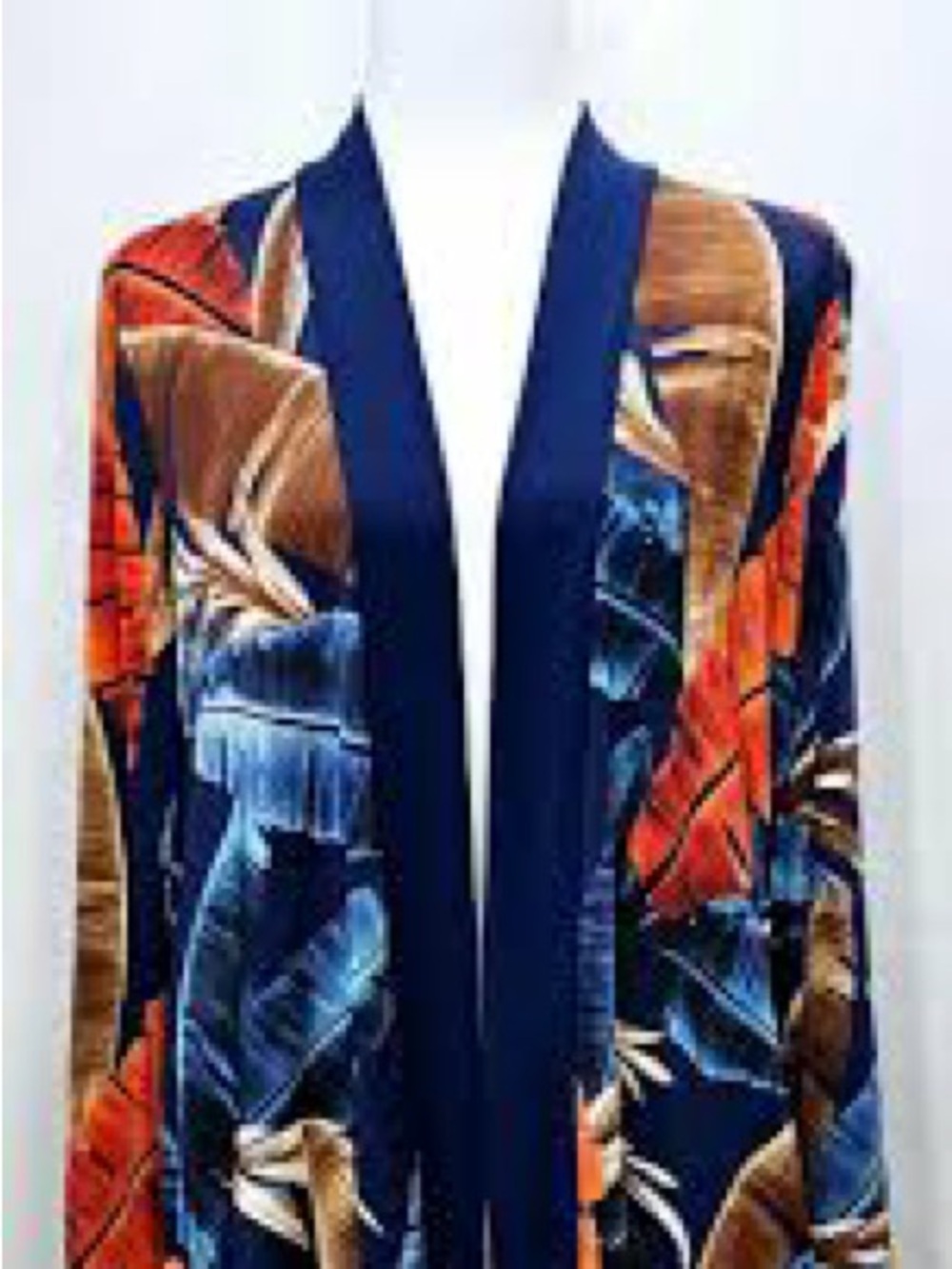 Fashion Nova Navy Floral Open Cardigan with Blue, Orange & Tan Accents